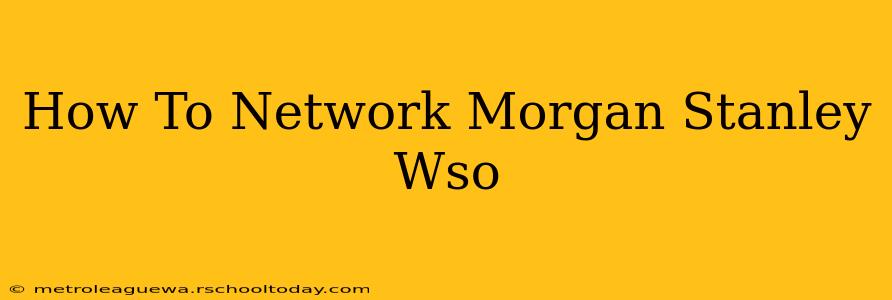 How To Network Morgan Stanley Wso