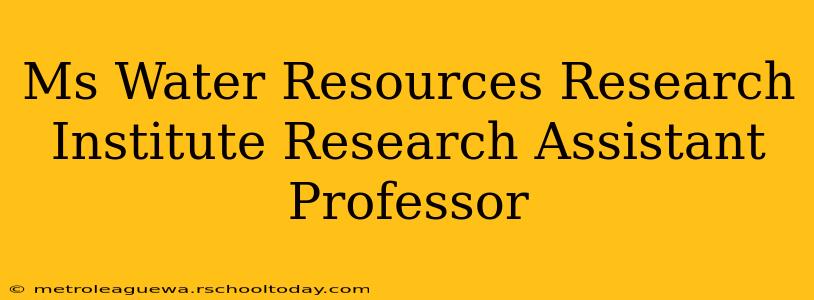 Ms Water Resources Research Institute Research Assistant Professor